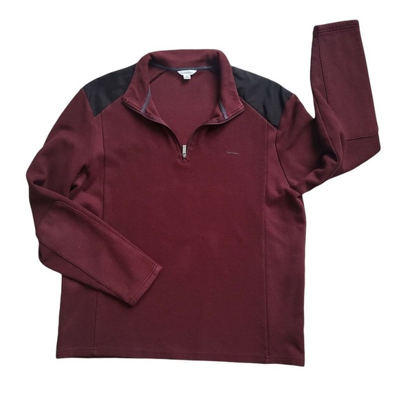 Calvin Klein Burgundy 1/4 Zip Collared Pullover Sweater Top Mens Size XL - Picture 2 of 11